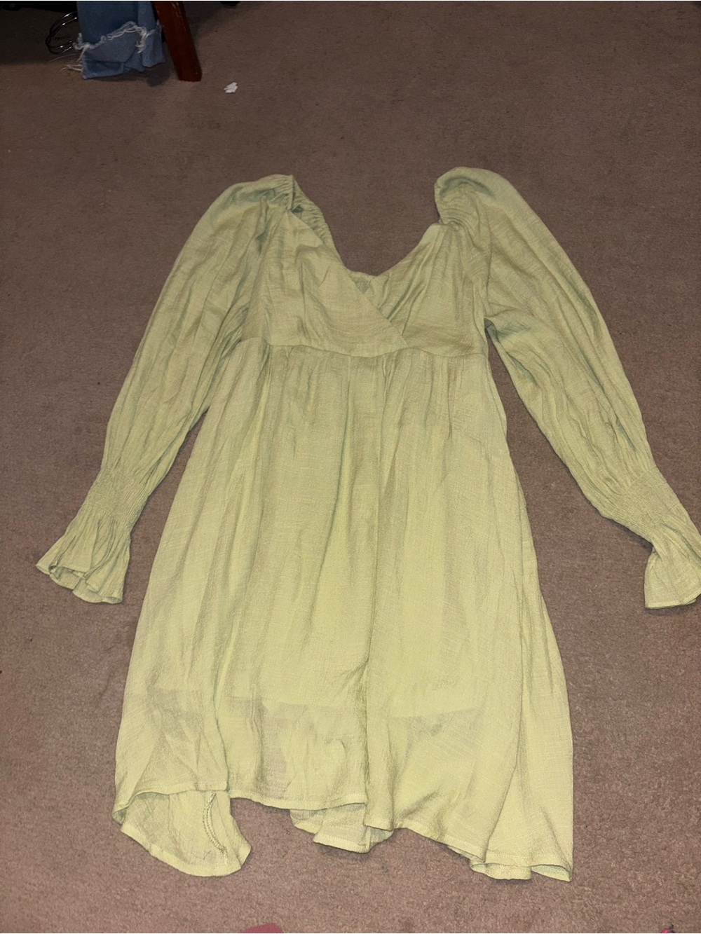 Pink Lily Lime Green Long Sleeve V-Neck Smock Dress